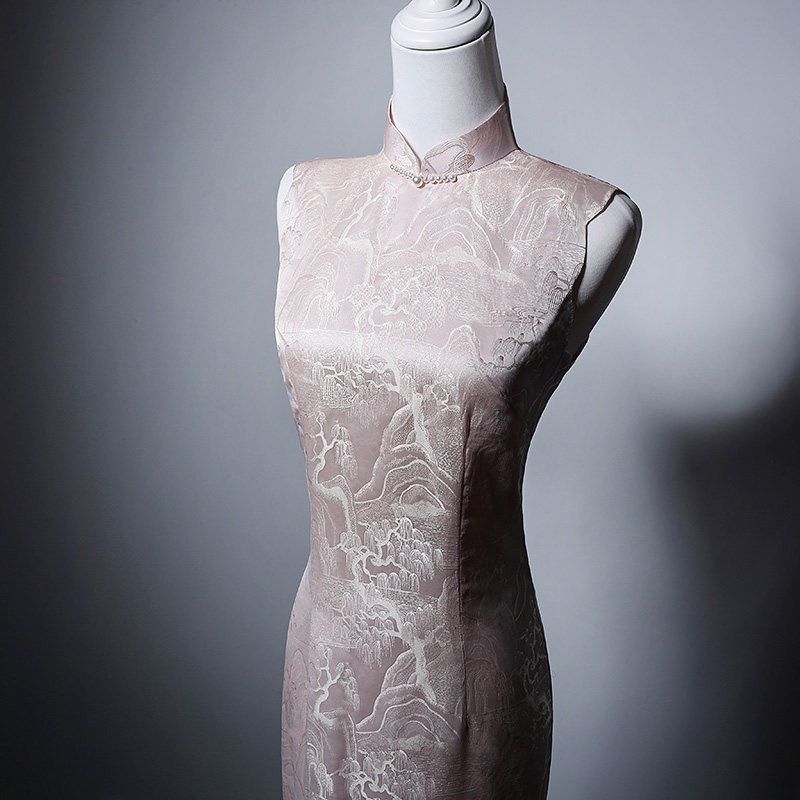 高級感 ピンク ノースリーブ 花 パーティードレス スリム 花嫁 演奏会 誕生日 披露宴 二次会 前撮り M057