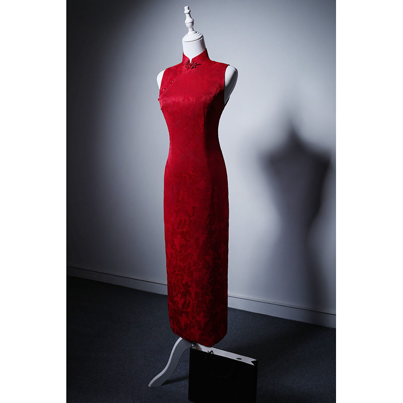 高級感 赤 花 ノースリーブ パーティードレス スリム 花嫁 演奏会 誕生日 披露宴 二次会 前撮り M058