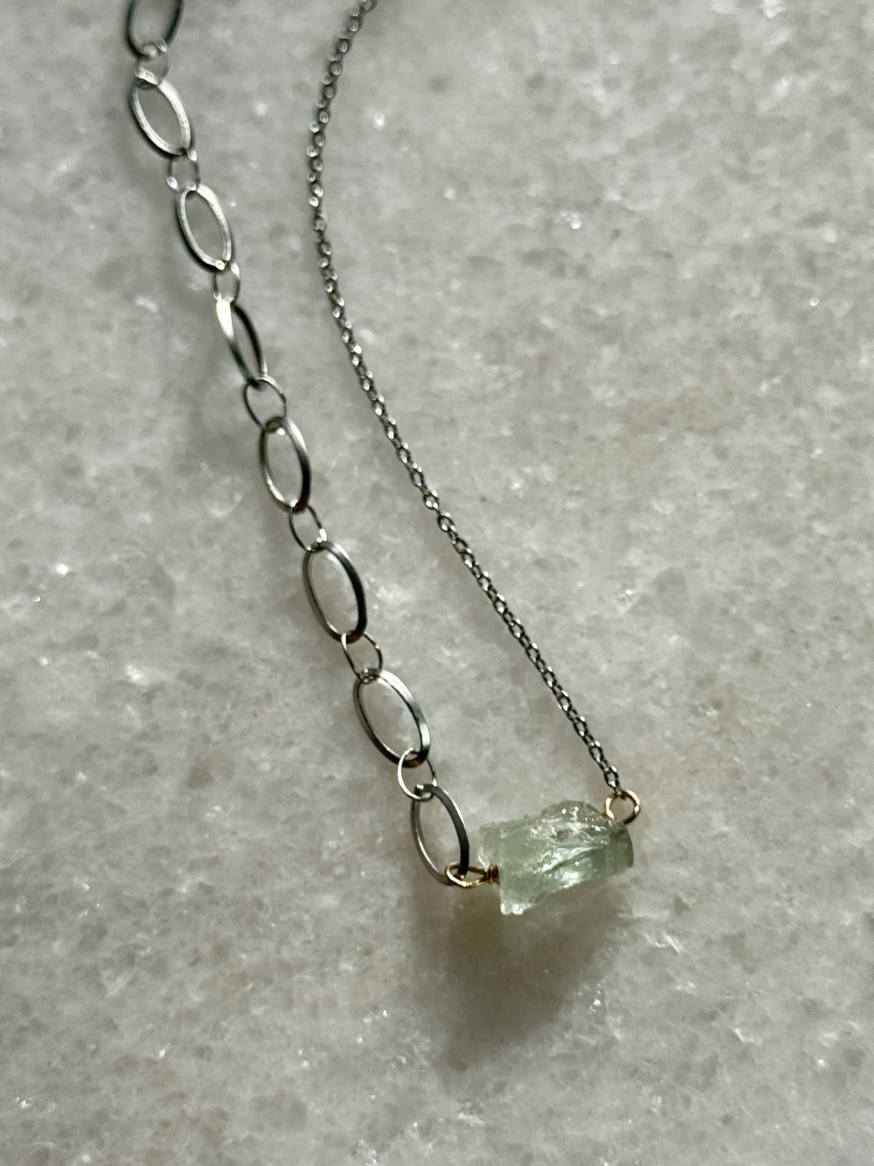 Nature Glow 原石アクアマリン ネックレス 2種チェーンミックス / 50cm