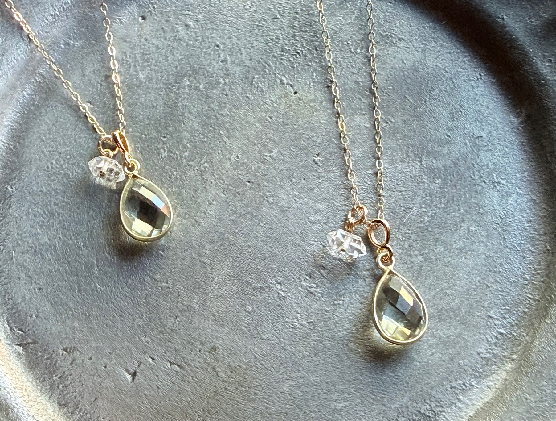 【2月・4月の誕生石】心を澄ませ、前を向くために。 グリーンアメシストとハーキマーダイヤモンドの透明感ネックレス（K14