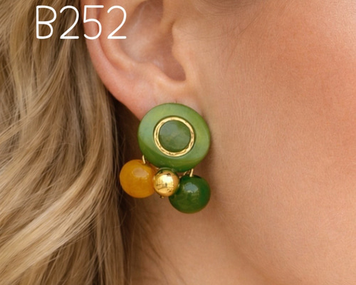 送料込！B252…グリーン×イエロー イヤリングorピアス イヤリング
