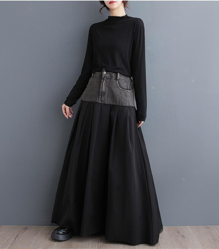 大きいサイズ レディース ロング　スカート　異素材　春 秋冬 新品 デニム