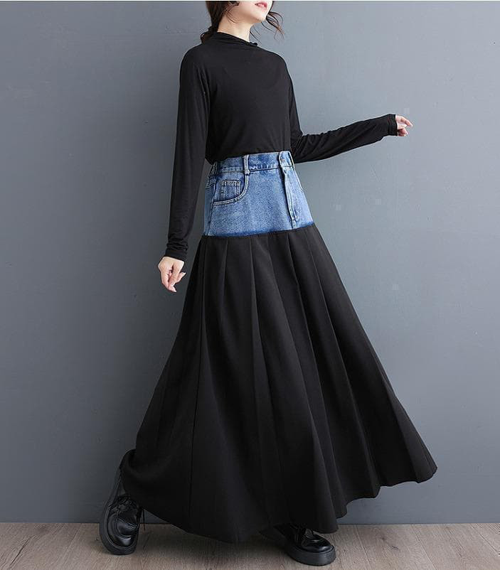 大きいサイズ レディース ロング　スカート　異素材　春 秋冬 新品 デニム