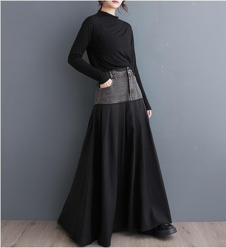 大きいサイズ レディース ロング　スカート　異素材　春 秋冬 新品 デニム