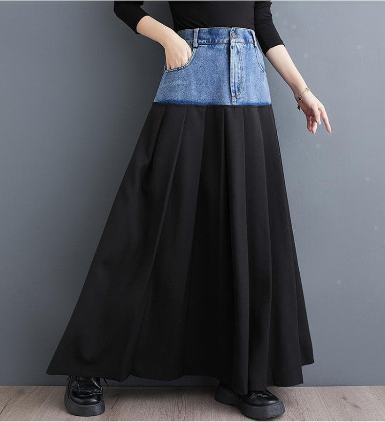 大きいサイズ レディース ロング　スカート　異素材　春 秋冬 新品 デニム