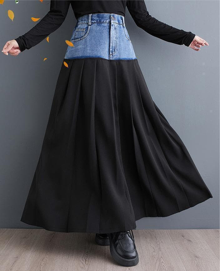 大きいサイズ レディース ロング　スカート　異素材　春 秋冬 新品 デニム