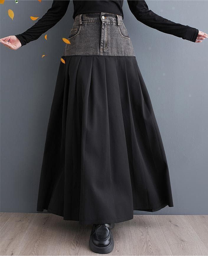 大きいサイズ レディース ロング　スカート　異素材　春 秋冬 新品 デニム