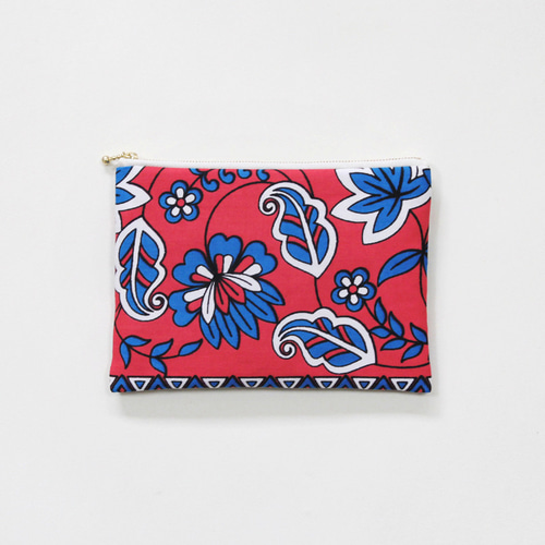 アフリカ布 カンガのフラットポーチ（ ボタニカル ） 手帳ケース