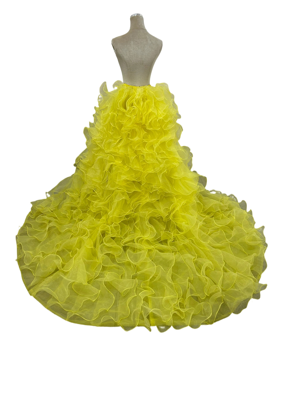 オーバースカート カラードレス イエロー ラッフルフリル ブライダル 前撮り リボントレーン