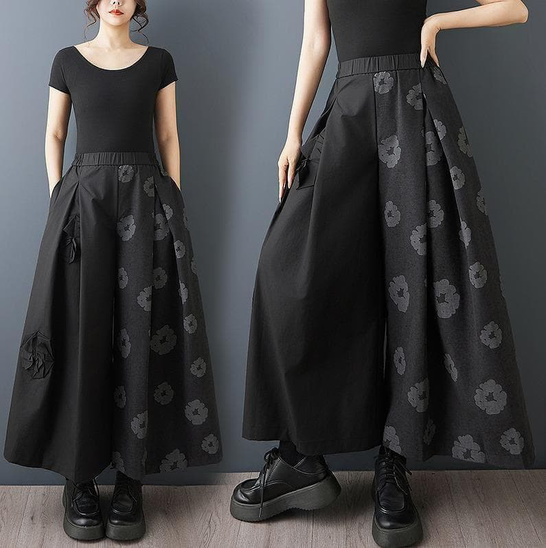 新品　春夏 レトロ 個性派 アシンメトリー ワイドパンツ 黒　ゆったりmn