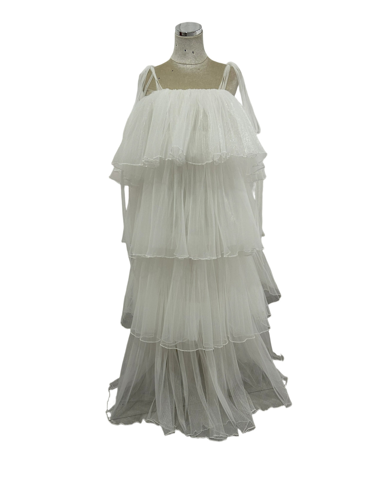 オーバードレス オフホワイト プリーツドレス キャミソール 床付く ティアードのドレス 前撮り