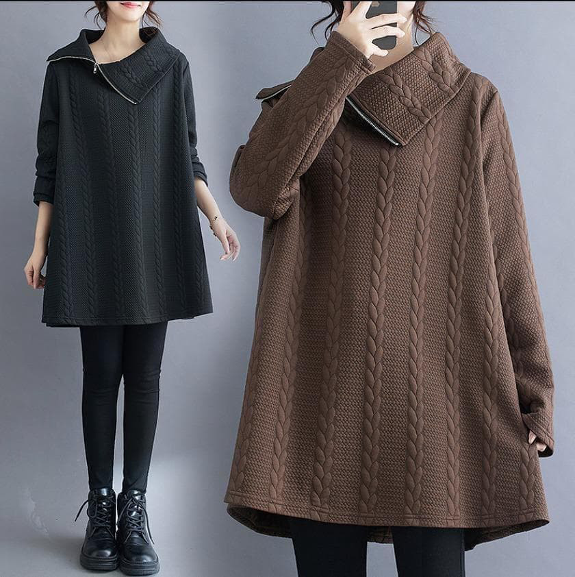 新品　秋冬 大きいサイズ 変形ハイネック 痩せ見え 黒チュニック　アシメ4h