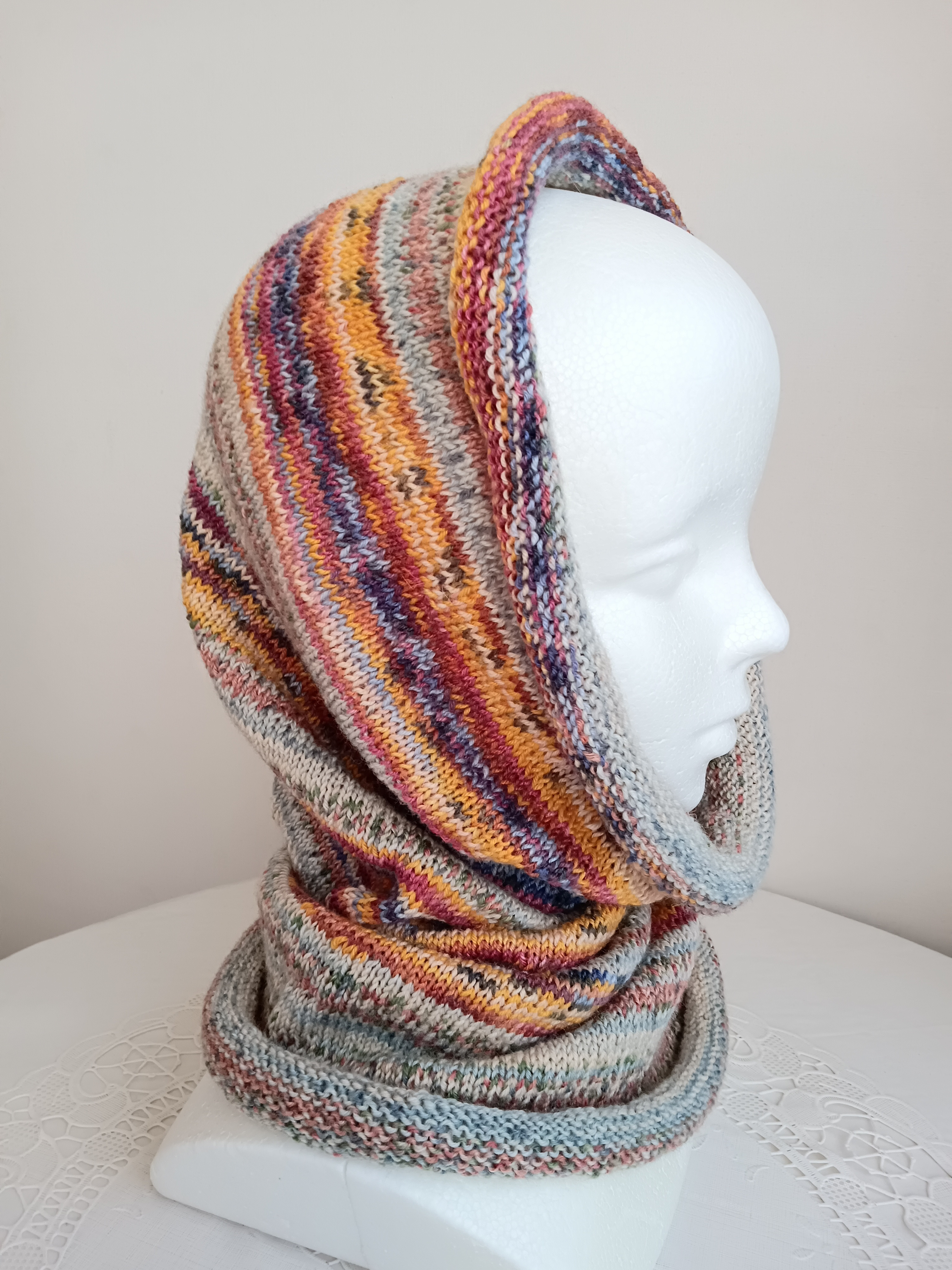 opal毛糸.ヴァン・ゴッホシリーズでアミアミの腹巻きお帽子