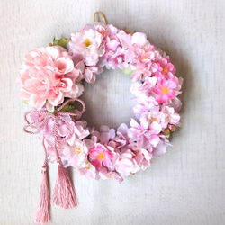 くすみピンクの薔薇とお花たち☆造花リース☆玄関リース☆アーティ