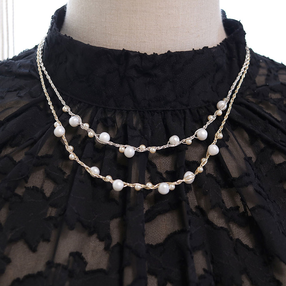 淡水パール ネックレス（ゴールド）ーフォーマルにも普段使いにもー軽やかな着け心地macp447 9枚目の画像