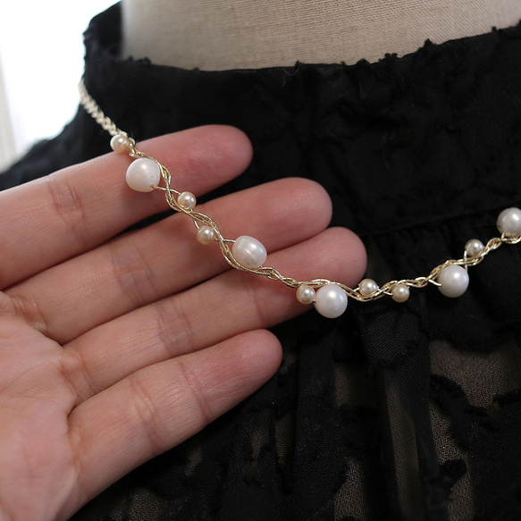 淡水パール ネックレス（ゴールド）ーフォーマルにも普段使いにもー軽やかな着け心地macp447 3枚目の画像