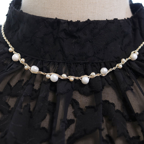 淡水パール ネックレス（ゴールド）ーフォーマルにも普段使いにもー軽やかな着け心地macp447 4枚目の画像