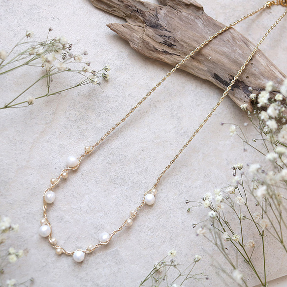 淡水パール ネックレス（ゴールド）ーフォーマルにも普段使いにもー軽やかな着け心地macp447 1枚目の画像