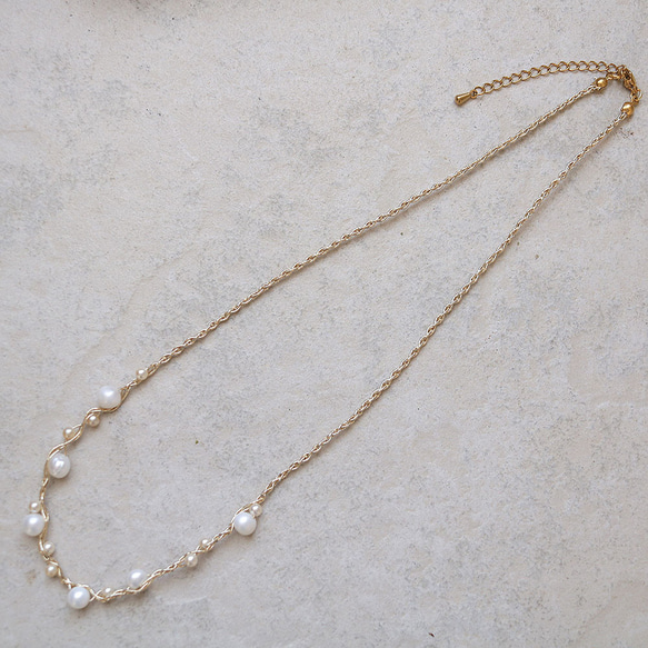 淡水パール ネックレス（ゴールド）ーフォーマルにも普段使いにもー軽やかな着け心地macp447 5枚目の画像