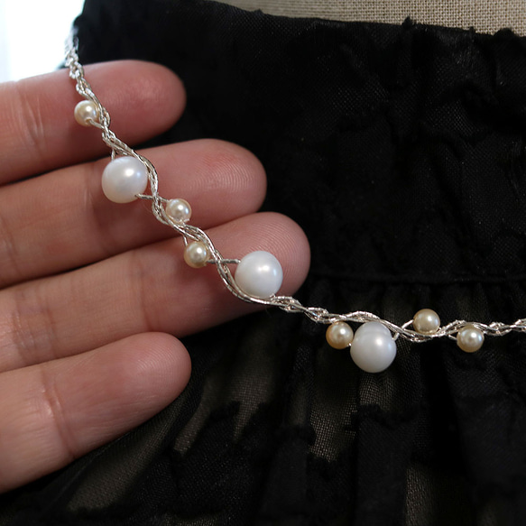 淡水パール ネックレス（シルバー）ーフォーマルにも普段使いにもー軽やかな着け心地macp448 3枚目の画像