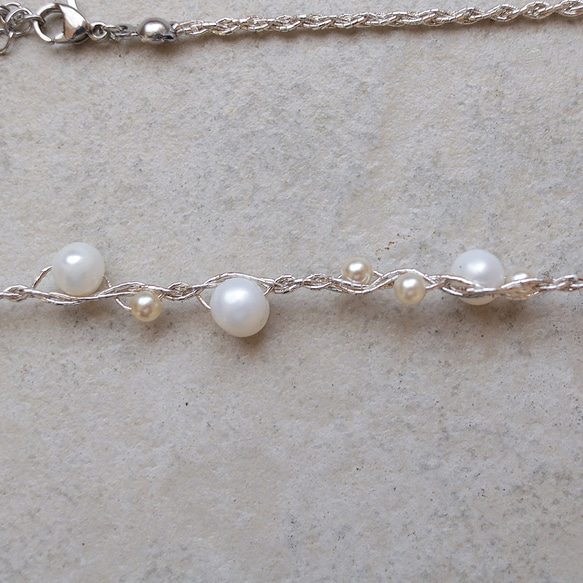 淡水パール ネックレス（シルバー）ーフォーマルにも普段使いにもー軽やかな着け心地macp448 6枚目の画像