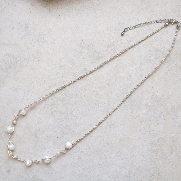淡水パール ネックレス（シルバー）ーフォーマルにも普段使いにもー軽やかな着け心地macp448 5枚目の画像