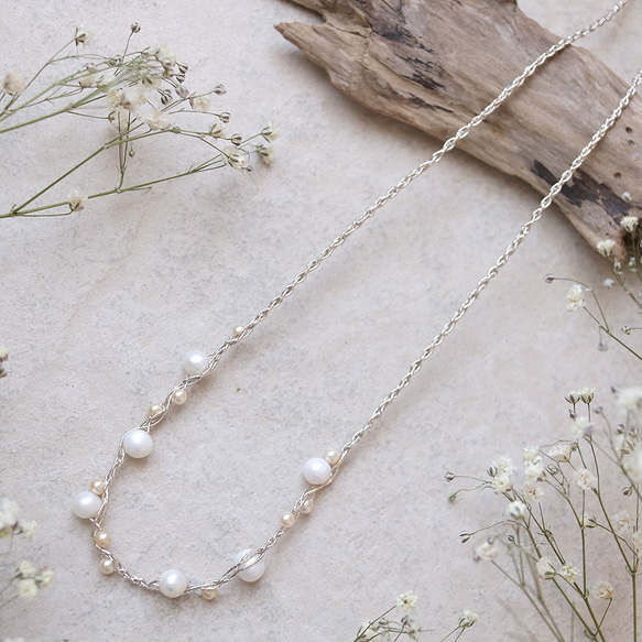 淡水パール ネックレス（シルバー）ーフォーマルにも普段使いにもー軽やかな着け心地macp448 1枚目の画像