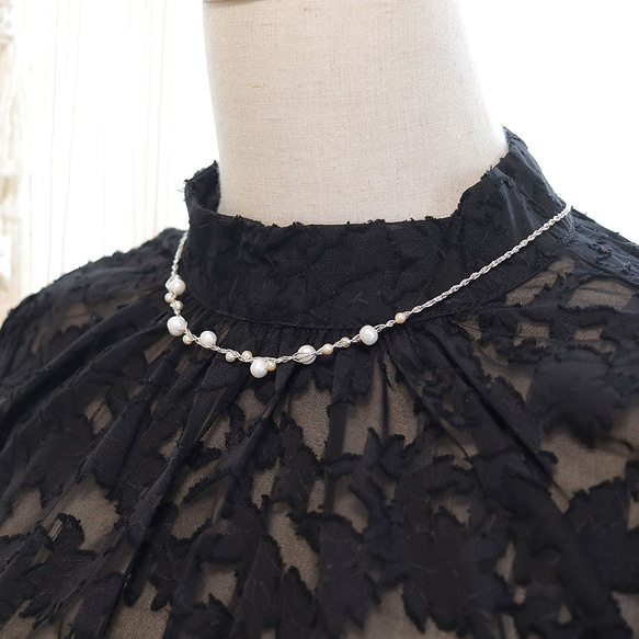 淡水パール ネックレス（シルバー）ーフォーマルにも普段使いにもー軽やかな着け心地macp448 2枚目の画像