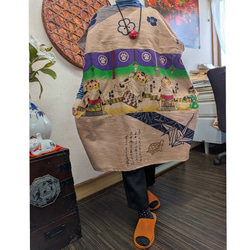 鯉のぼり(木綿)(手書き金太郎柄)の柿渋染めワンピース 古布リメイク