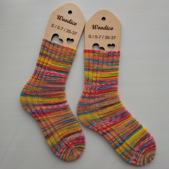 『どこでもかかと』くつ下☆黄色・赤・水色系＊洗濯機OK！ 1枚目の画像