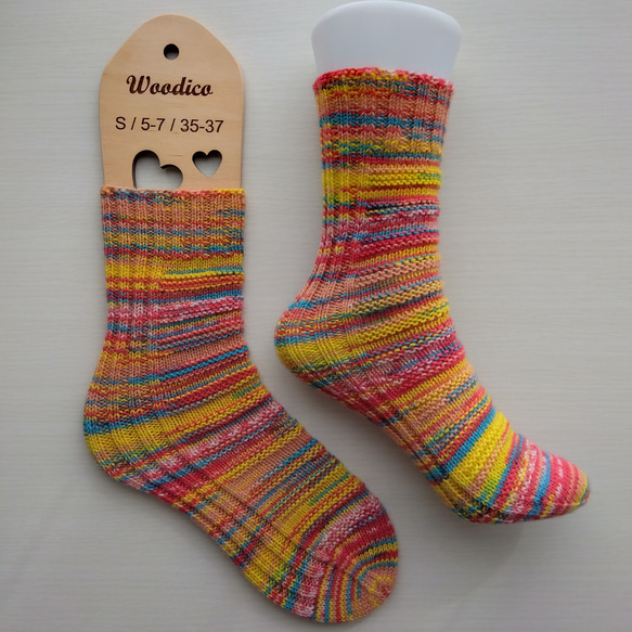 『どこでもかかと』くつ下☆黄色・赤・水色系＊洗濯機OK！ 3枚目の画像