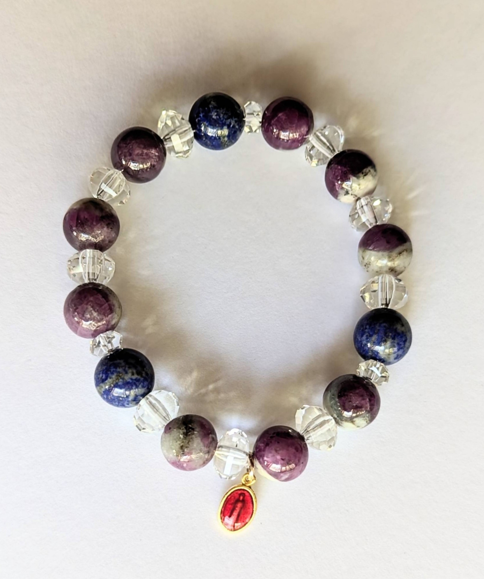 ✨アフリカンルビー（非加熱）&ラピスラズリ（無染色）&クリアクォーツのブレスレット《メダイ付》✨