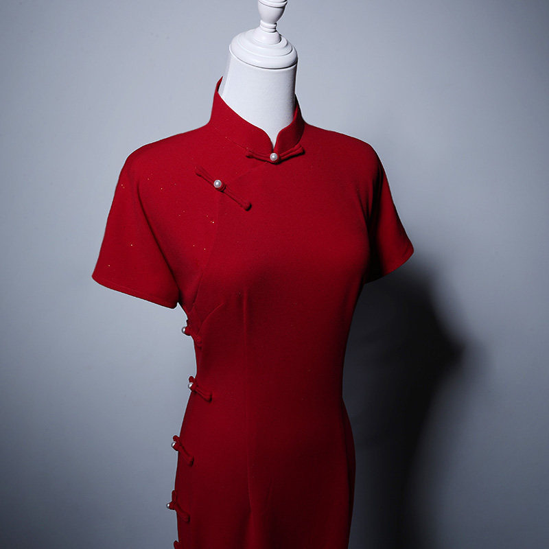 高級感 赤 半袖 パーティードレス スリム 花嫁 パーティー 演奏会 誕生日 披露宴 二次会 前撮り M063