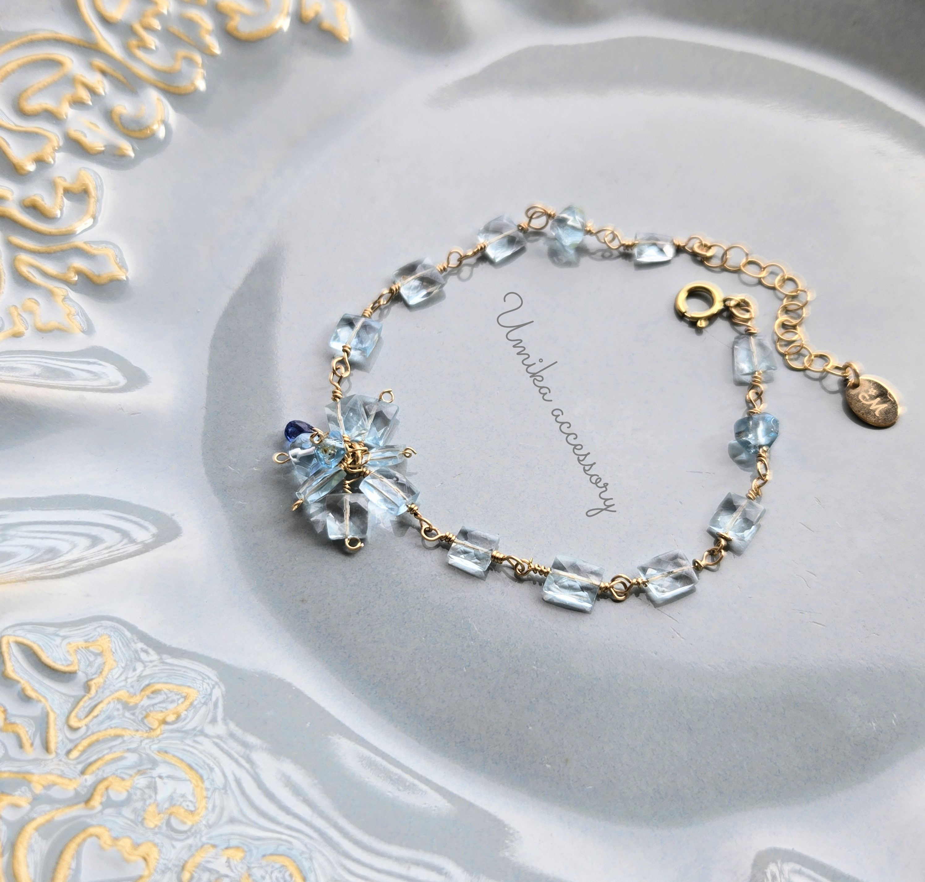 〜marine〜スカイブルートパーズレクタングルカットブレスレット14kgf