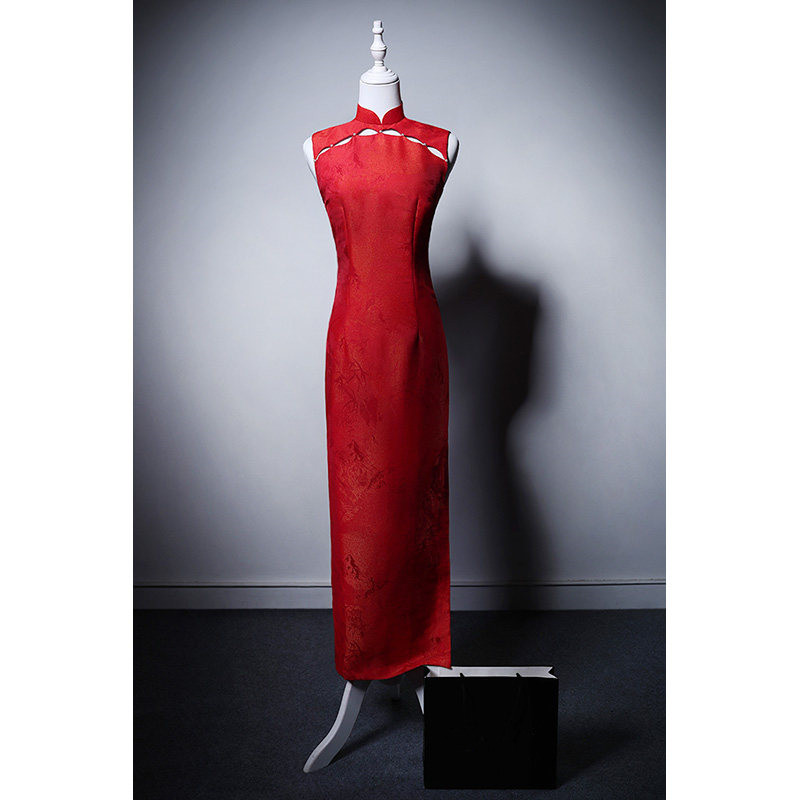 高級感 赤 ノースリーブ パーティードレス スリム 花嫁 演奏会 誕生日 披露宴 二次会 前撮り M065