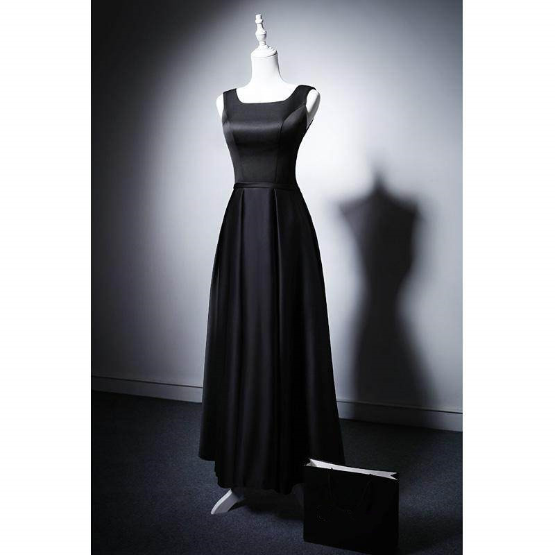 高級感 黒 ノースリーブ リボン スリム パーティードレス 結婚式 誕生日 成人式 二次会 前撮り M067