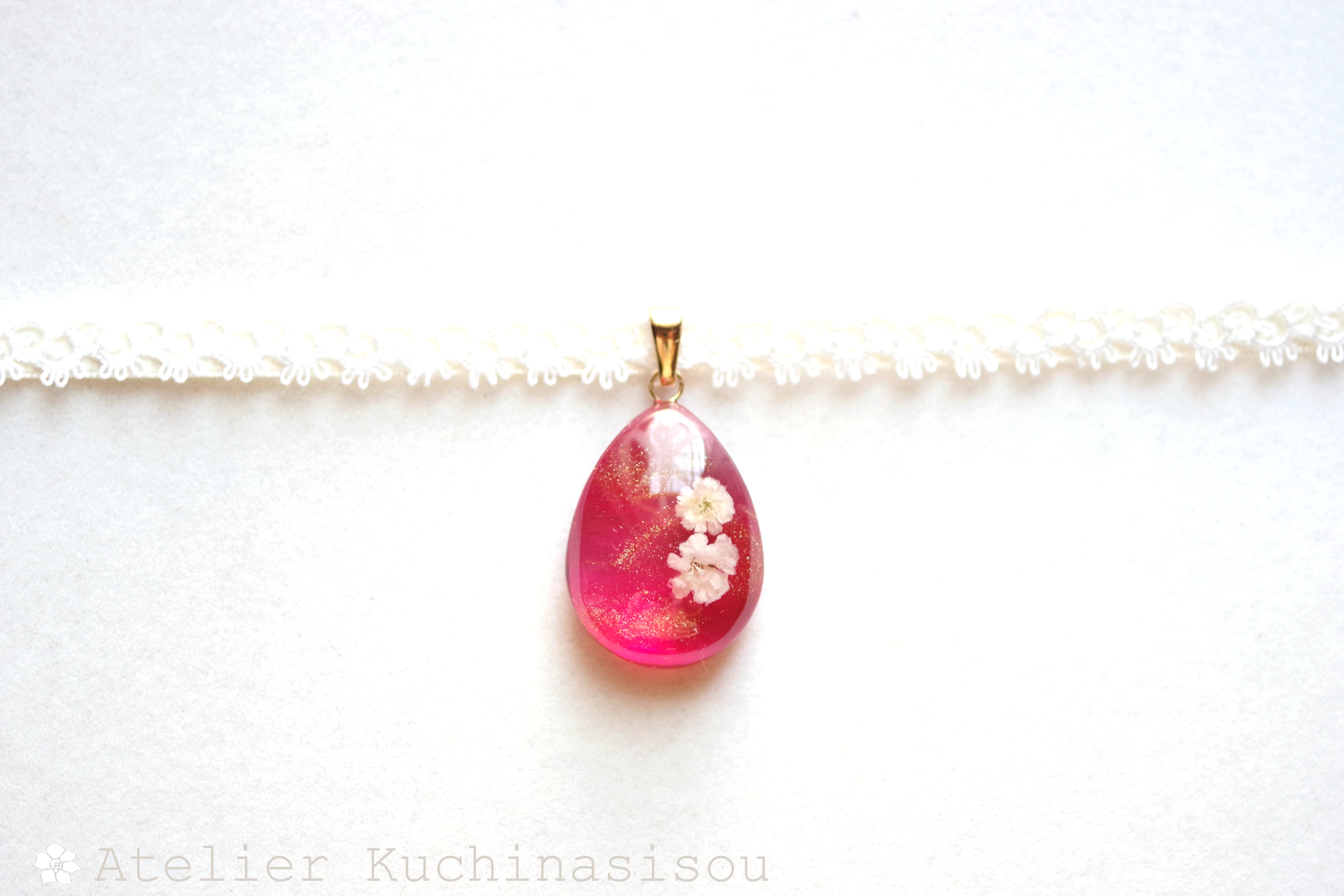 【受注製作】レジンアート　ドロップモチーフとタティングレースとサテンリボンのチョーカー〈花葬列〉