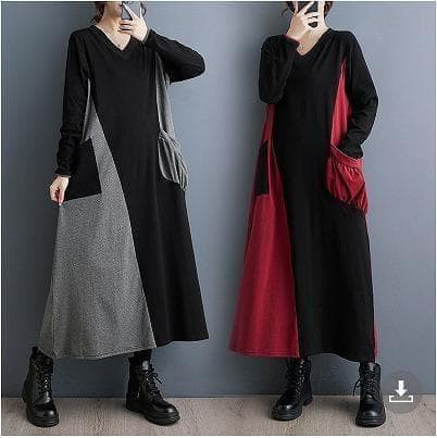 【ラス１赤】大きいサイズ ロング　ワンピース　春 秋冬 新品 長袖　Aライン.