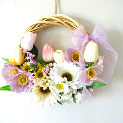No131  ちょっぴりお姉さんの大人可愛いフラワーリース✲*゜ チューリップの可愛いリース リース chloe misaki 通販 20400830