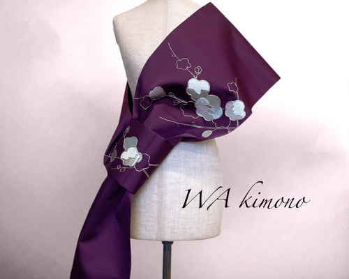 パープル ワンショルダーストール 帯ワンポイントショール 着物