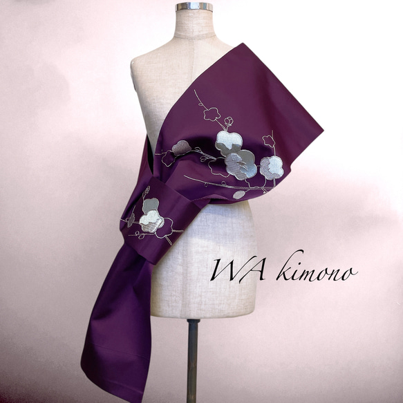 パープル ワンショルダーストール 帯ワンポイントショール 着物