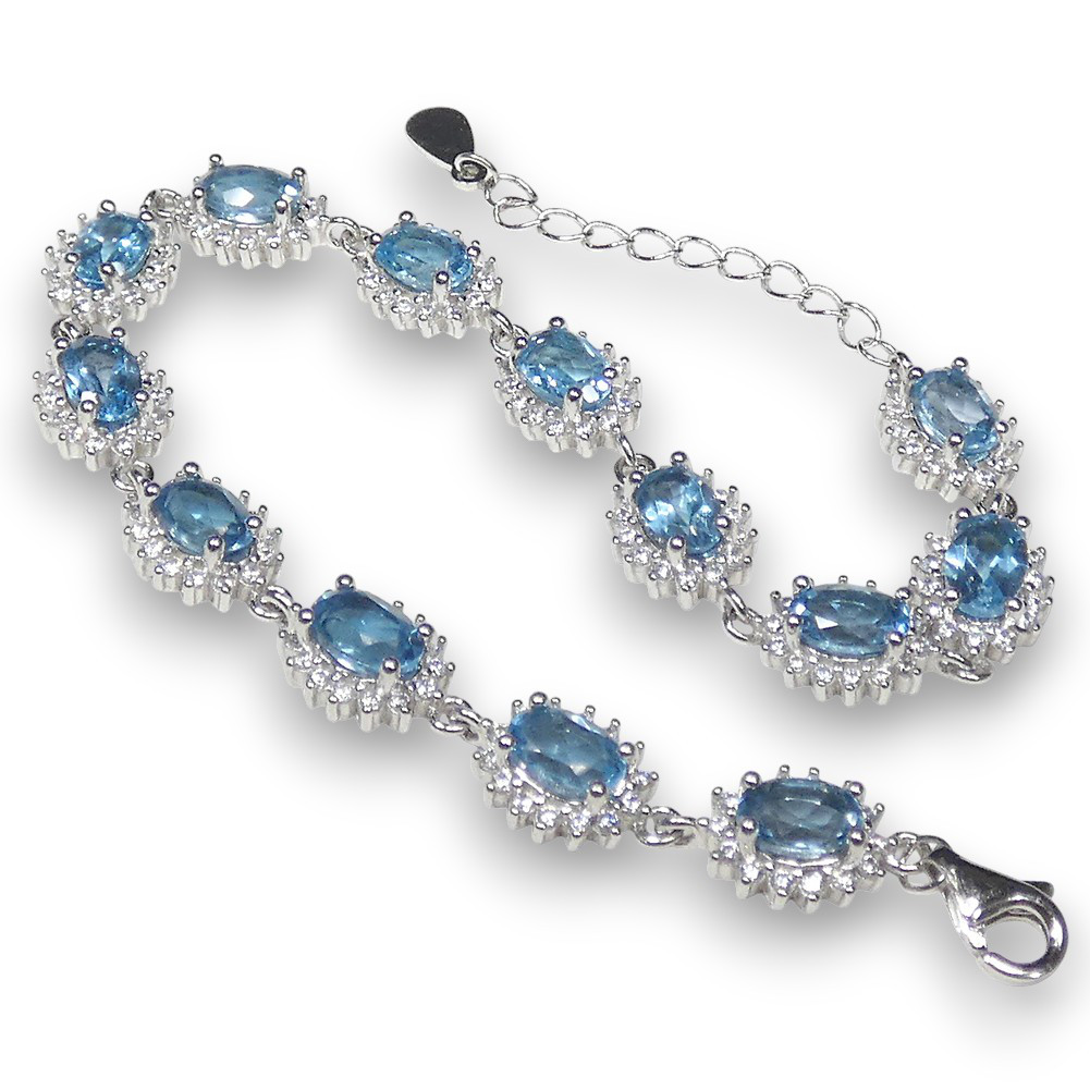 シルバーブレスレット・ブルートパーズ CZ豪華取巻き 高級天然石 カラーストーンブレス BTBR