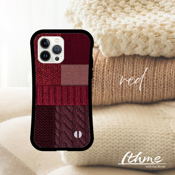 強化ガラス＆グリップ / knit ★ 名入れ可【大人 ナチュラル 冬 ニット 編み柄 スマホケース・iPhone】 5枚目の画像