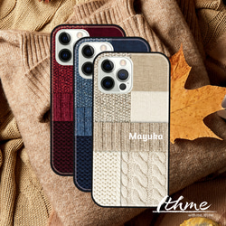 強化ガラス＆グリップ / knit ★ 名入れ可【大人 ナチュラル 冬 ニット 編み柄 スマホケース・iPhone】 1枚目の画像