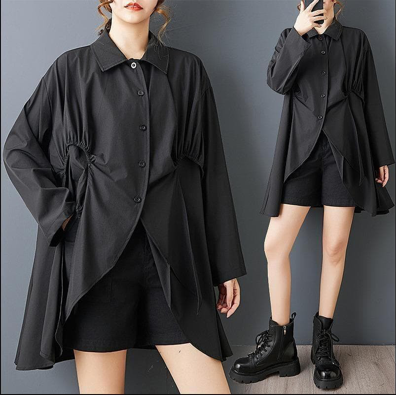 新品 大きいサイズ 春 秋冬 黒 変形 アシンメトリー シャツ チュニックj 5,083円