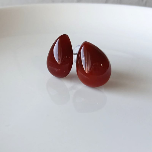 天然石 赤めのう レッドアゲートしずくひと粒サージカルステンレス