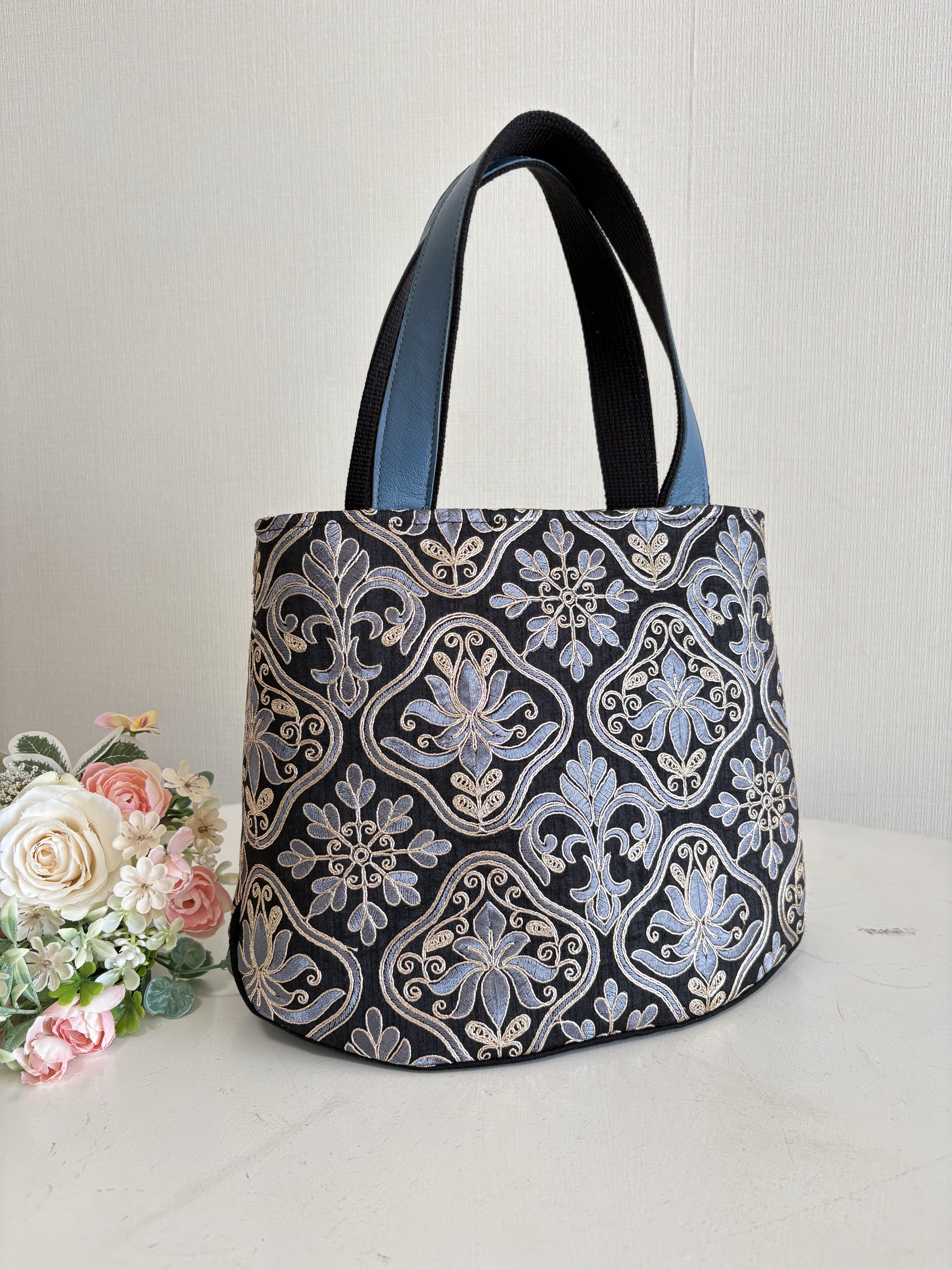 トートバック　黒系　船型底