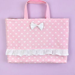 ハート柄とギンガムチェック・フリルの入園入学3点セット モノトーン