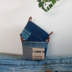 リメイクデニムポケット付き本革持ち手の小物入れL フリーボックス