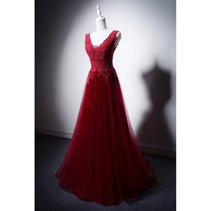 高級感 赤 Vネック レース パーティードレス 綺麗 演奏会 誕生日 成人式 二次会 前撮り M096